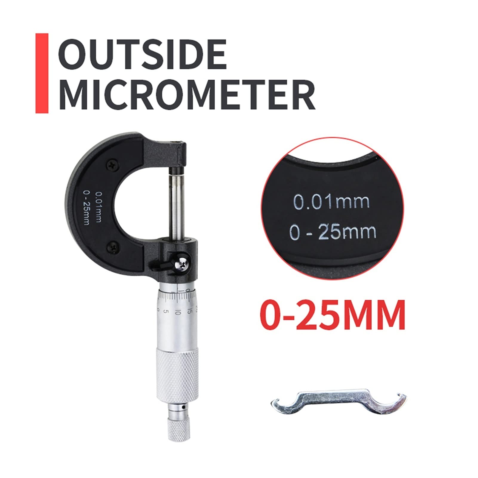 Micrómetro, Micrómetro exterior 0-25mm Medidor de carburo métrico calibrador Herramientas medición Enseñanza(0 25mm Outside)