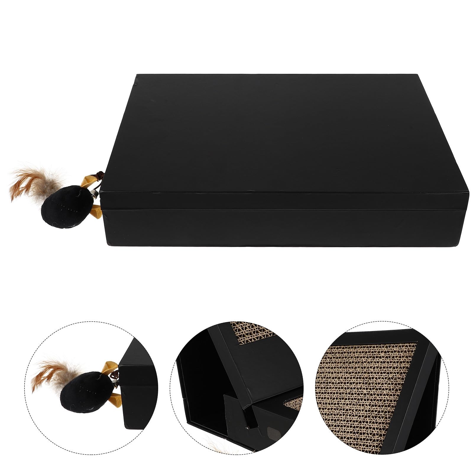 SHOWERORO Katzenkratzspielzeug in Laptop Form mit Beißring, faltbar und tragbar, aus kratzfestem Wellpappe, ideal für Katzen im Hausgebrauch, 1 Set schwarz