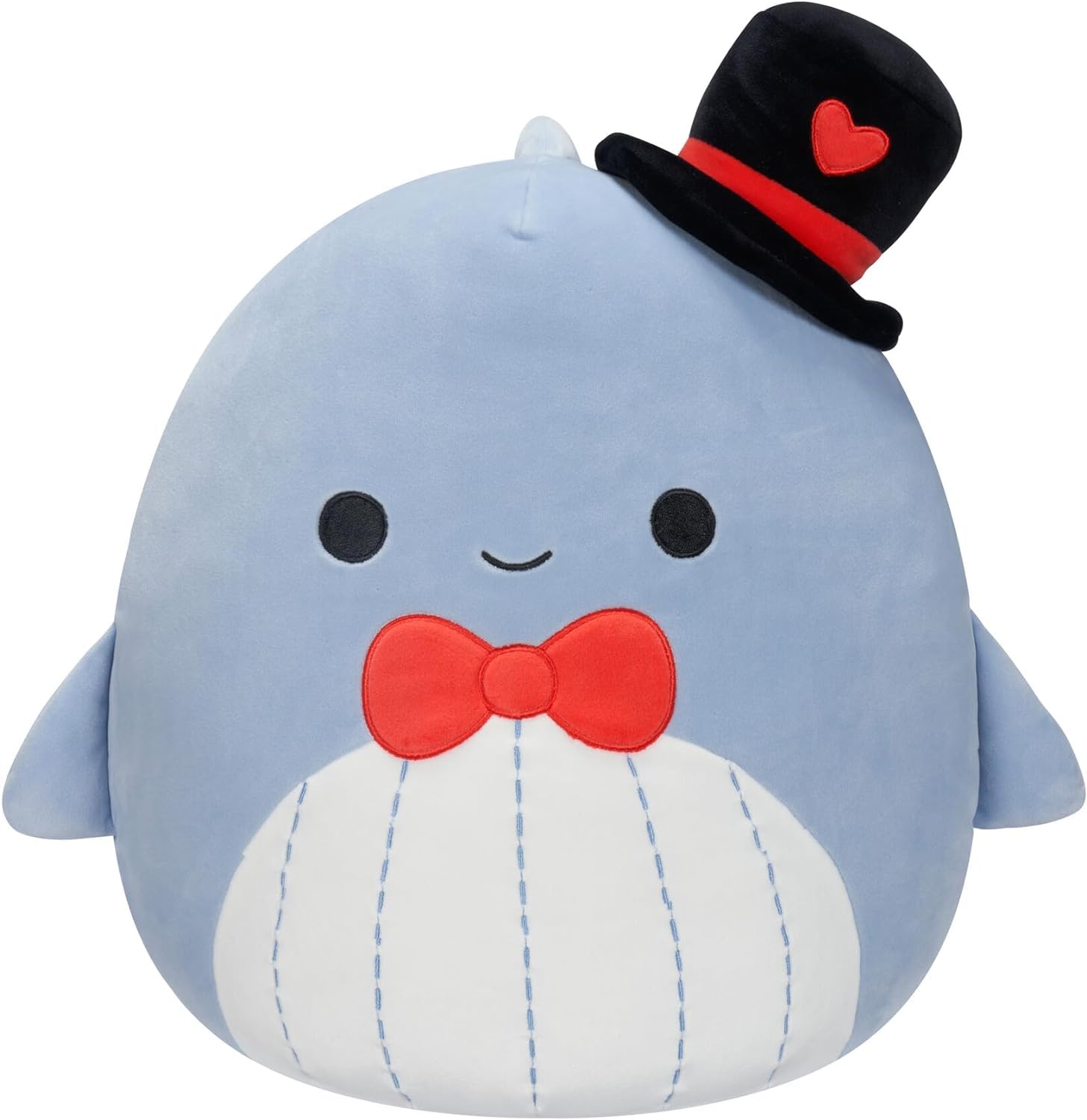 Squishmallows Official Jazwares 14-Inch Samir Blue Whale with Heart Top Hat and Red Bow Tie - Add Samir to Your Squad