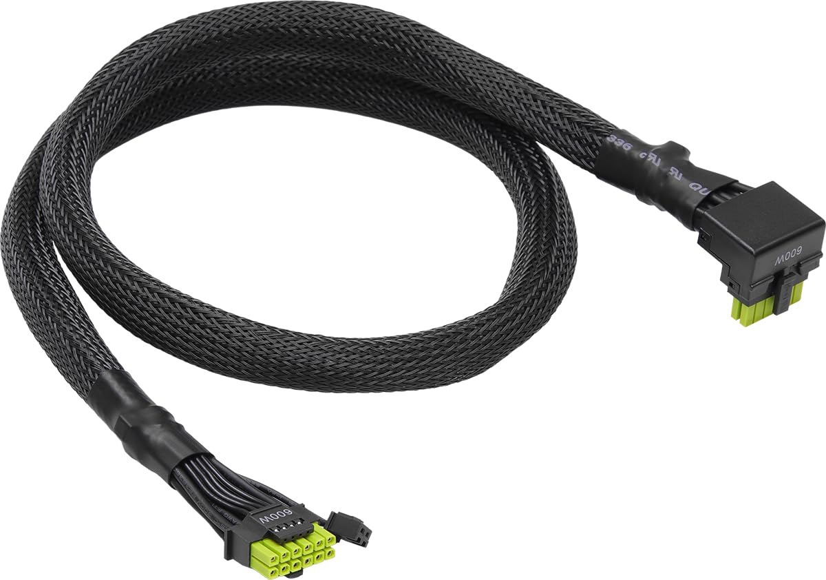 ASRock Cavo di alimentazione 12 V-2 x 6 600 W, conforme ATX 3.1 e PCIe 5.1, connettore GPU a forma di L, terminali HCS 16 AWG, per PSU ASRock Taichi/Phantom Gaming da 750 W +