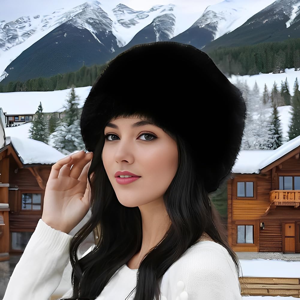 Sombrero de invierno de piel sintética, estilo cosaco ruso, sombrero de invierno para mujer, a la moda, resistente al viento, para clima frío, para el hogar, viajes, esquí, senderismo