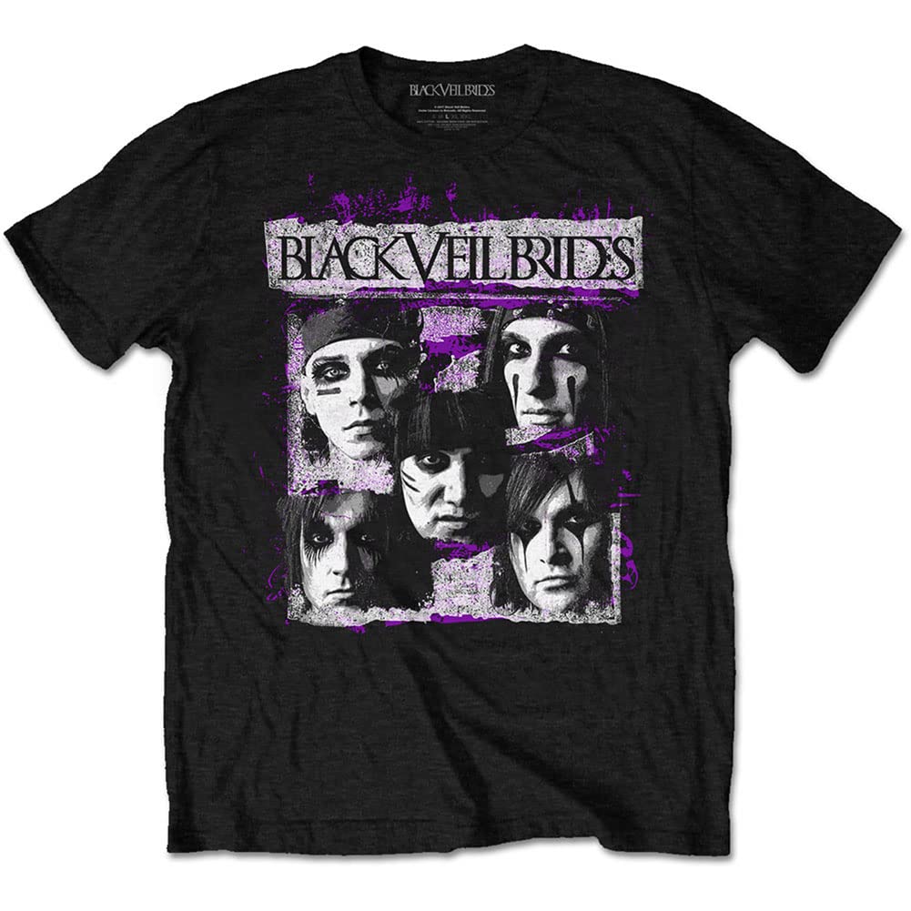Black Veil Brides Men's Grunge Faces Regular Fit Crew Neck Short Sleeve T - Shirt, Black (Black Black), Small