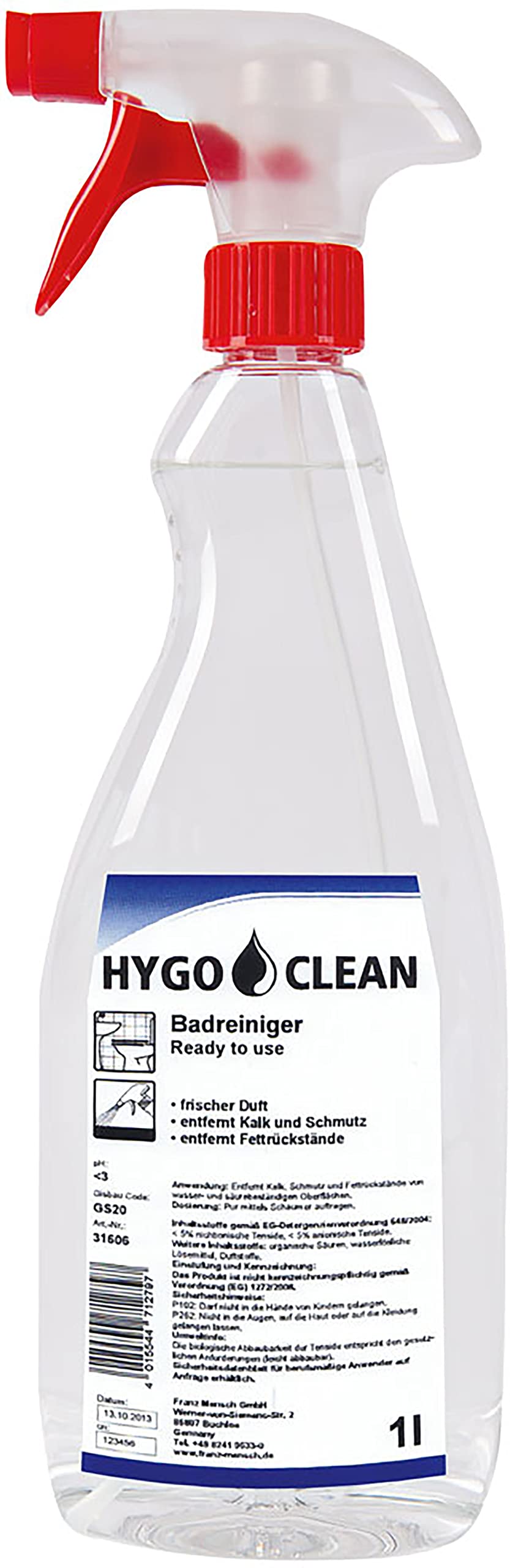 HygoClean, detergente da bagno pronto per l'uso, pH 3, profumo fresco, delicato sui materiali