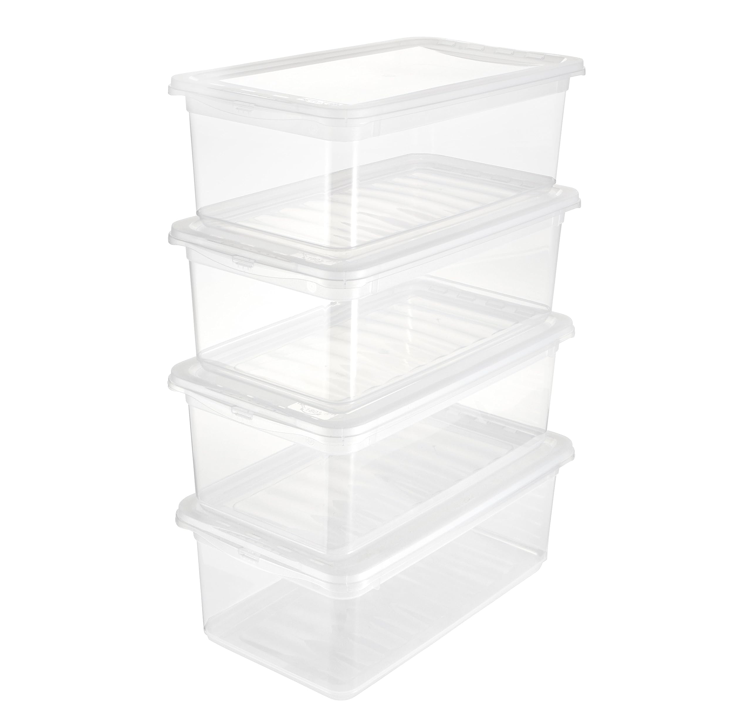 keeeper Box Contenitore con Sistema di Ventilazione, Confezione da 4 Pezzi, 4 x 5,6 L, 33 x 19,5 x 12 cm, Bea, Trasparente