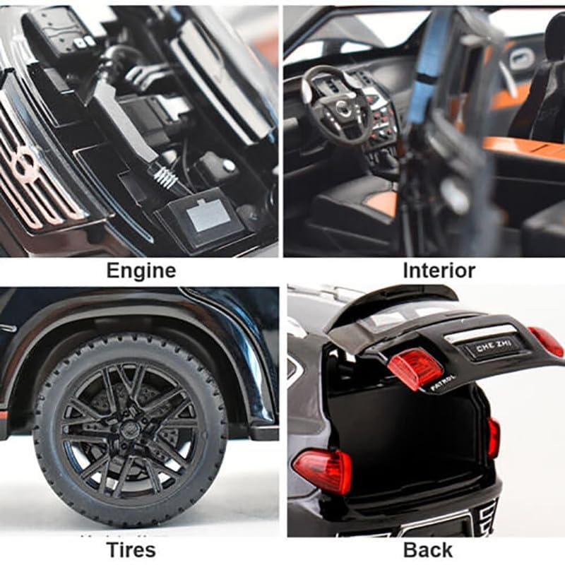 Image of New 1:24 Petrol Diecast Alloy Metal Pull Back Car with Openable Doors Music Sound and Light Vehicle Toy Car for Kids Boys (Black)