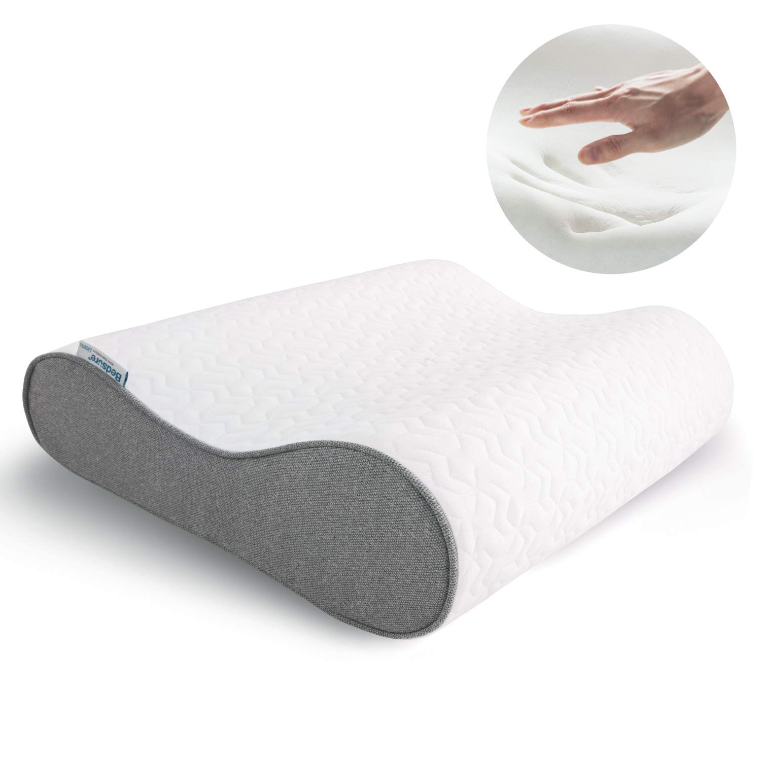 Bedsure Contour Memory Foam Pillow - Ergonomic Cervical Pillows for Neck Pain, Neck Support for Back, Side Sleepers - Gel-Infused Bed Pillows with Washable Zippered Cover - Standard Size