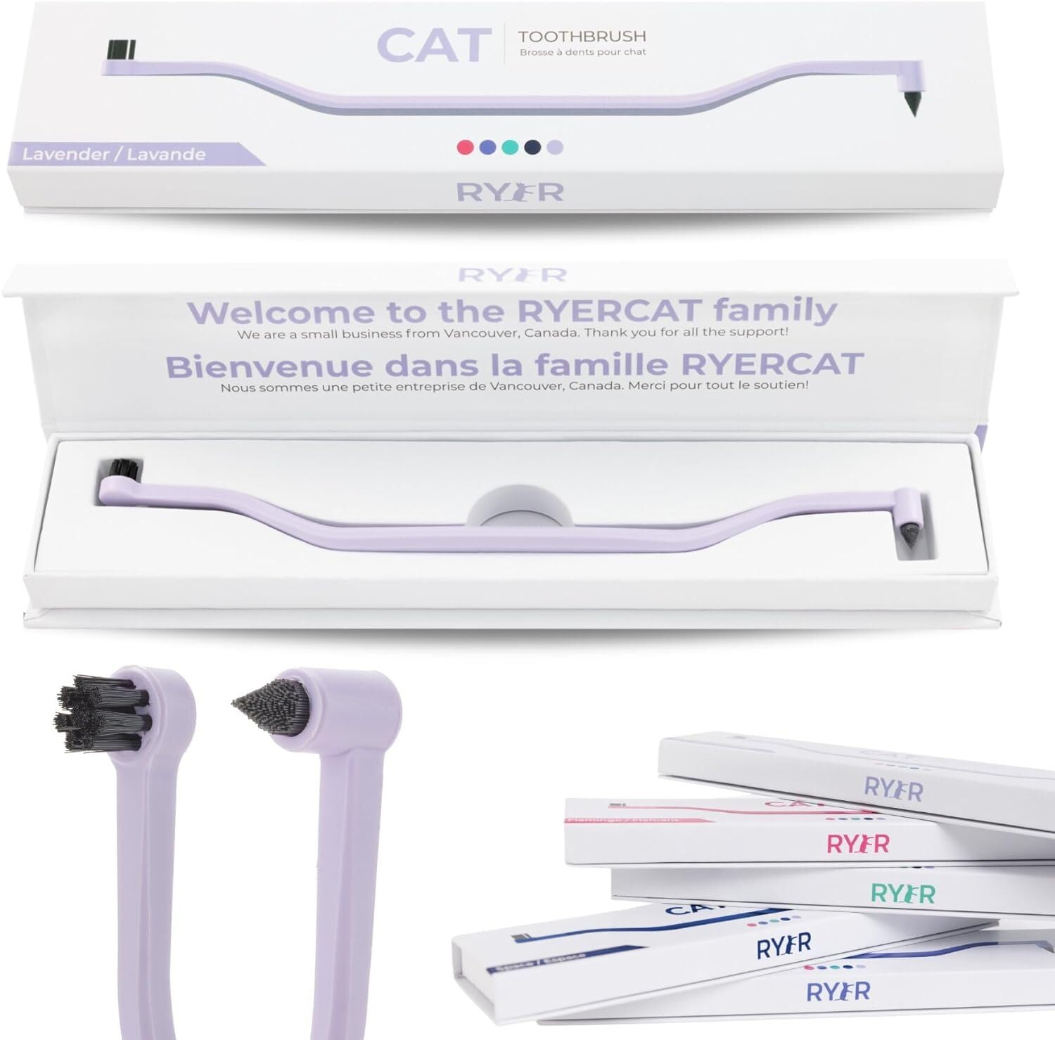 RYERCAT Toothbrush, Toothpaste, Cat Mouth Care, Bad Breath, Tartar Remover, Dental Care (Lavender Purple)