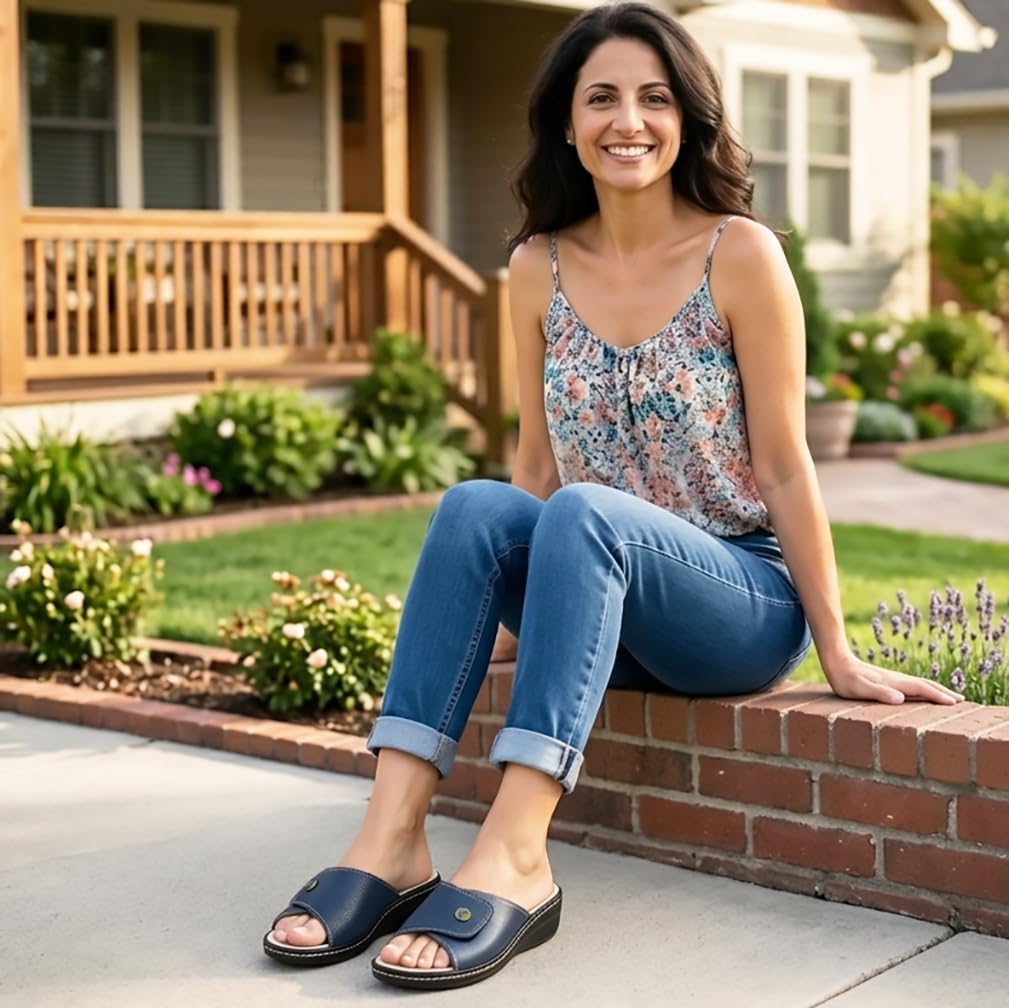 Chanclas sanitarias mujer de empeine ecopiel brillante Melany cómodas plantilla extraíble recubierta piel auténtica