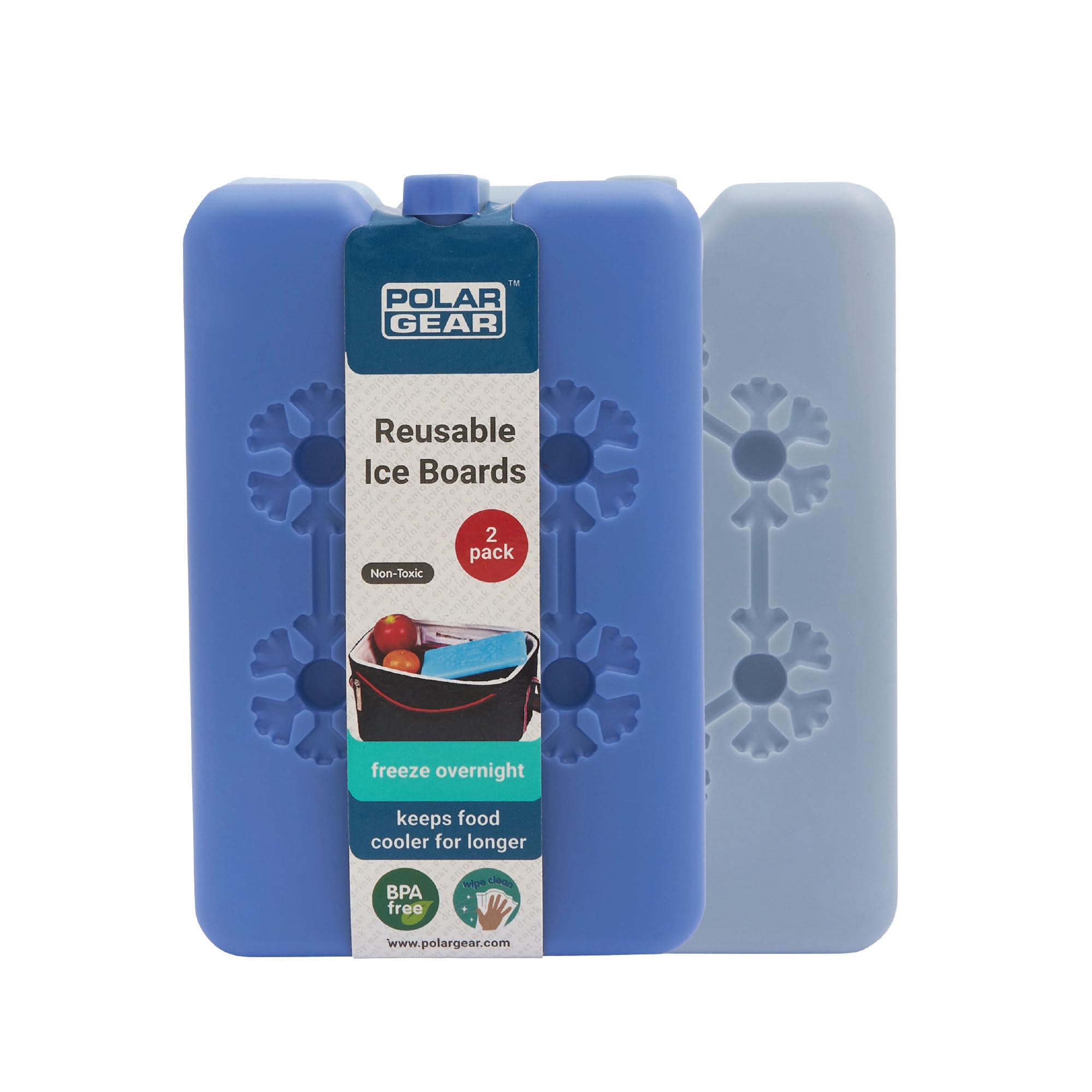 Polar Gear 2 Pack 16.5cm Freezer Blocks Ice Brick – Long lasting Reusable Ice Boards - Cooler Block for Travel Picnic – Just Freeze & place in your Cool Bag Box to keep food & drinks cool – Blue
