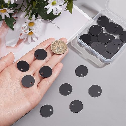 Miniatura 3 de BENECREAT 30 etiquetas redondas planas negras en blanco de 0.8 pulgadas de aluminio con agujero para grabado láser, etiquetas de identificación de