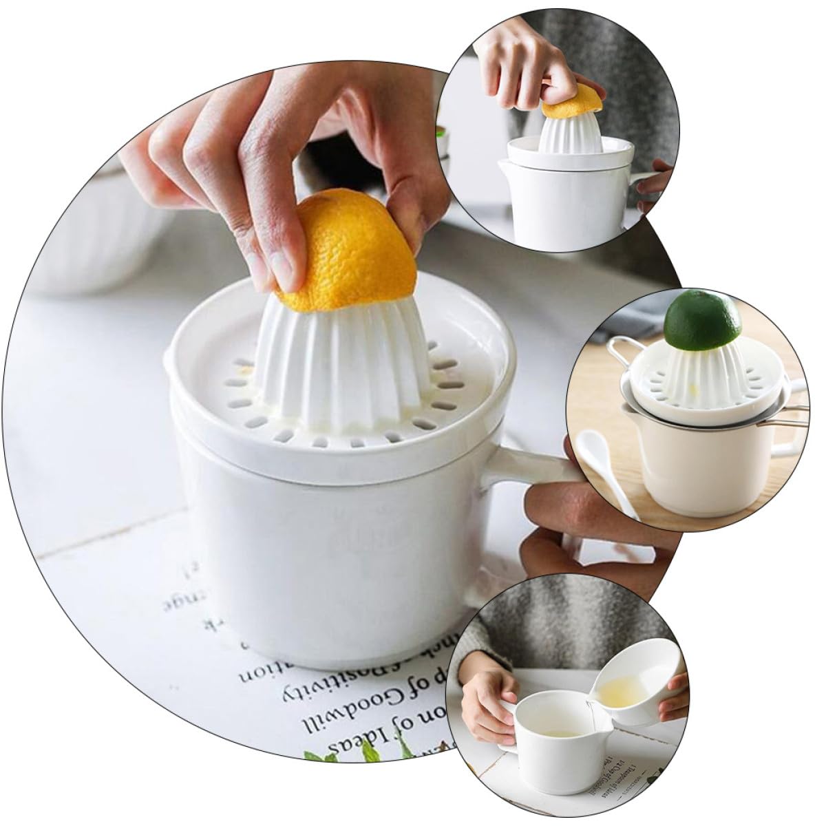 Exprimidor Manual de Frutas de Cerámica 1 Unidad Vaso Exprimidor de Jugo Compacto Portátil para Cocina y Hogar Prensado Rápido Seguro y Fácil de Limpiar