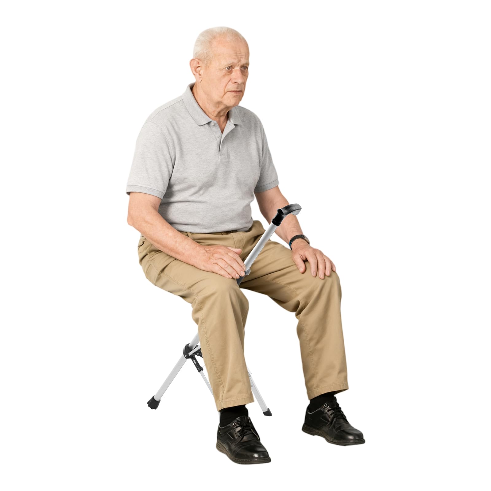 Bastón plegable con asiento, 120 kg, peso ligero, altura 85 cm, silla de ruedas de aluminio negro para personas mayores, senderismo y uso diario