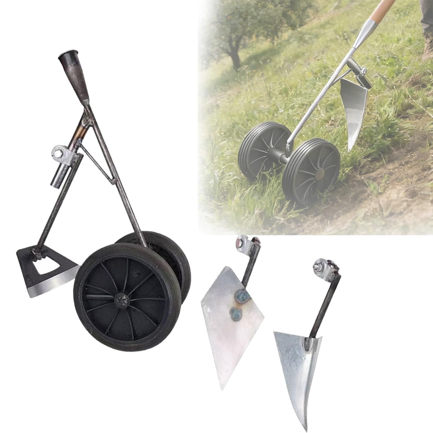 Zappa Per Aratro da Giardino Aratro Coltivatore Doppie Ruote Zappa Manuale | Multifunzione per uomo, marito, padre, giardiniere, agricoltore, strumento per diserbo resistente