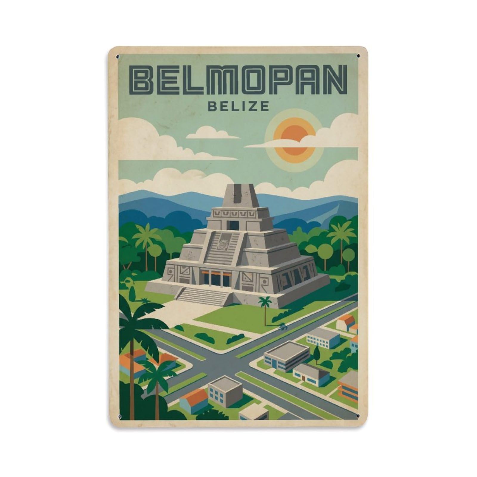 Vintage Travel Belize Belmopan Metal Tin Sign