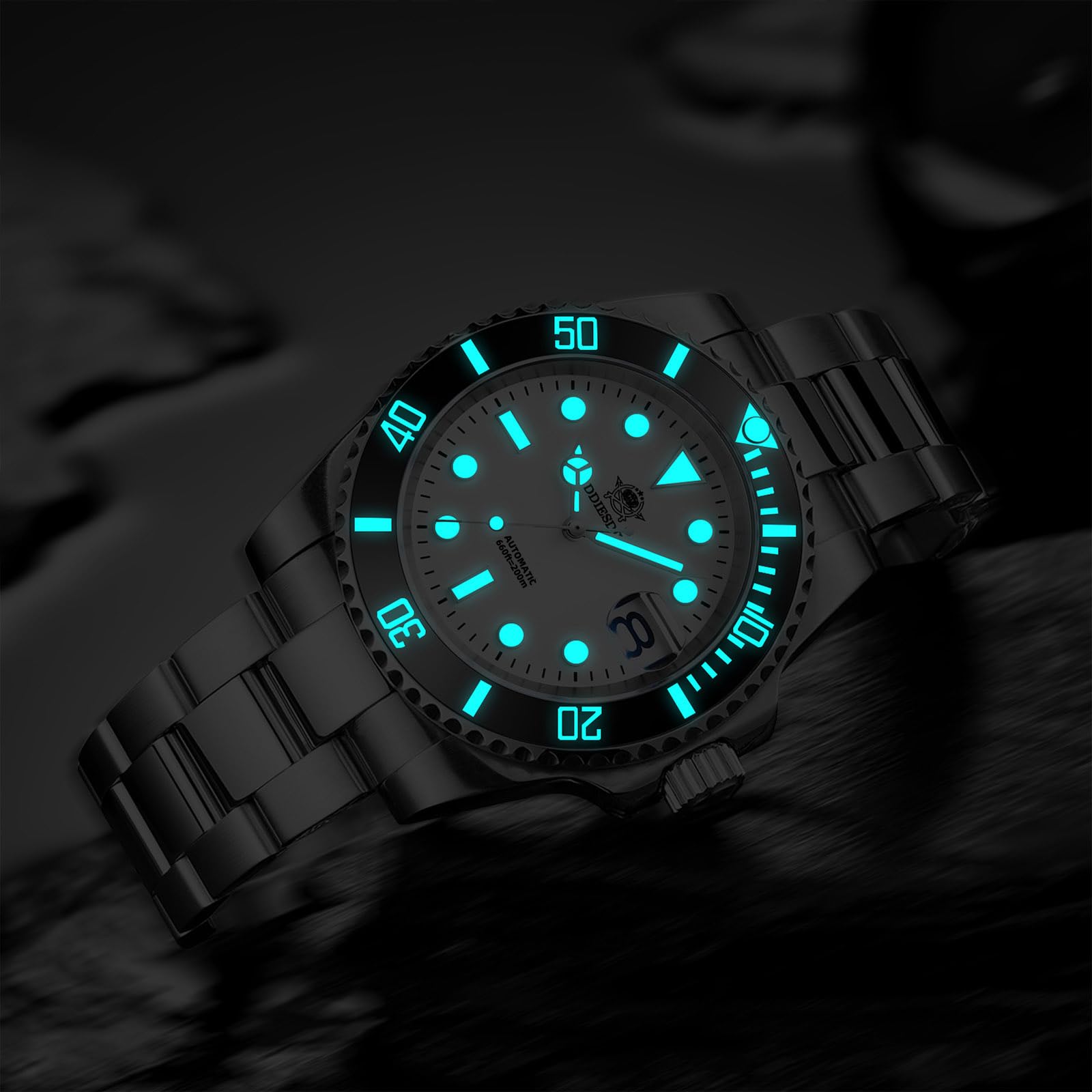 ADDIESDIVE Relojes automáticos Hombre Reloj de Buceo 200m Impermeable NH35A/8215 BGW9 Luminoso de Correa en Acero Inoxidable Relojes para Hombres Regalo para Hombre