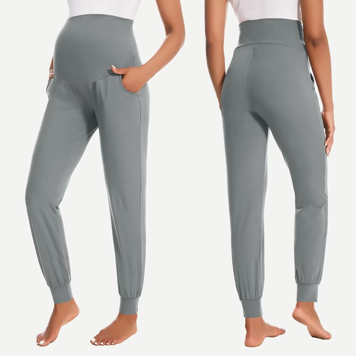 HIGHDAYS Maternity Pants with Pockets, Over Belly Maternity Leggings, Thick Pregnancy Joggers Sweatpants for Active Workout - Image 2