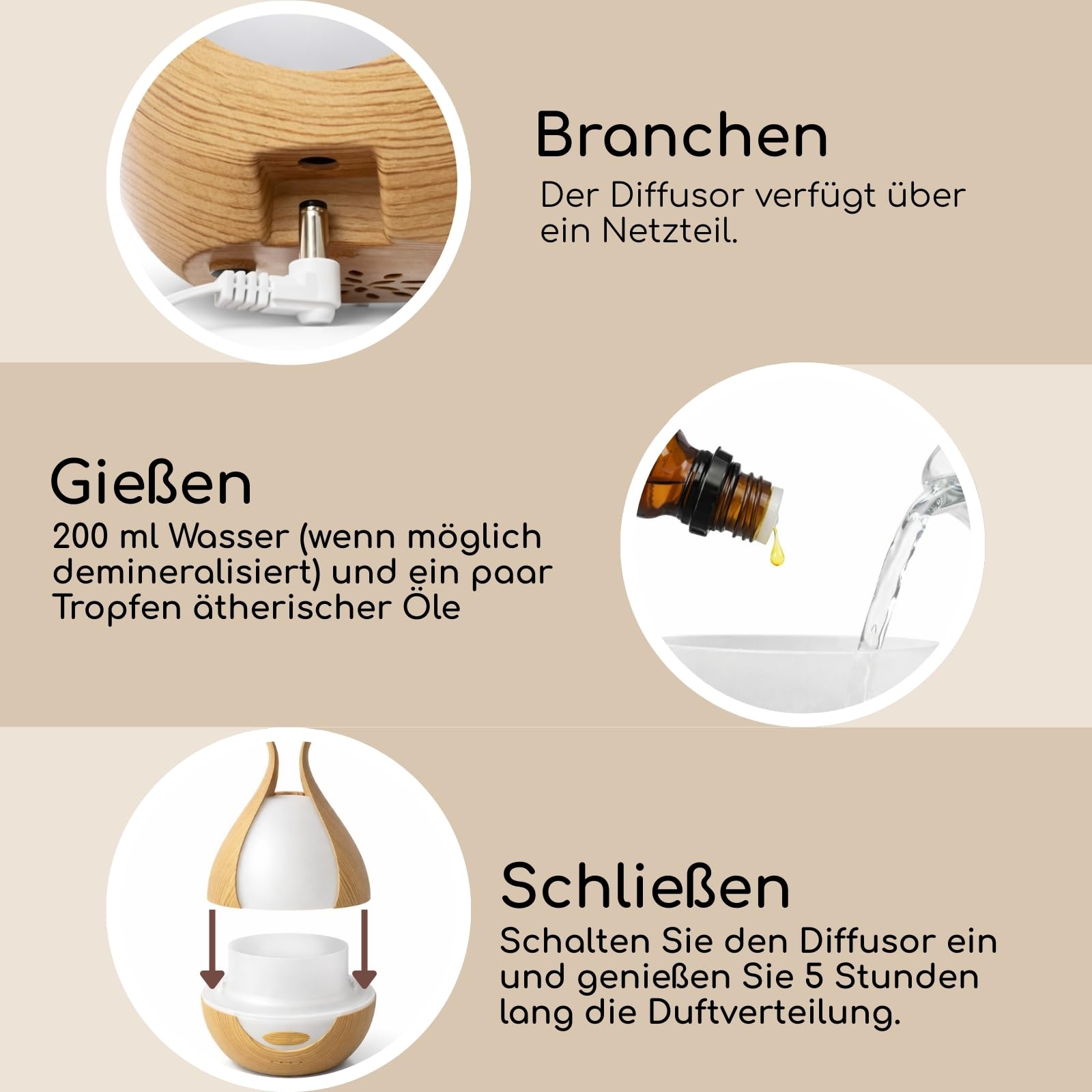 Duftdiffusor für ätherische Öle - 200ml - Premium-Design - Elektrischer Luftbefeuchter - Kontinuierliche oder abwechselnde Diffusion - Wellness und Aromatherapie - Zen'Arôme
