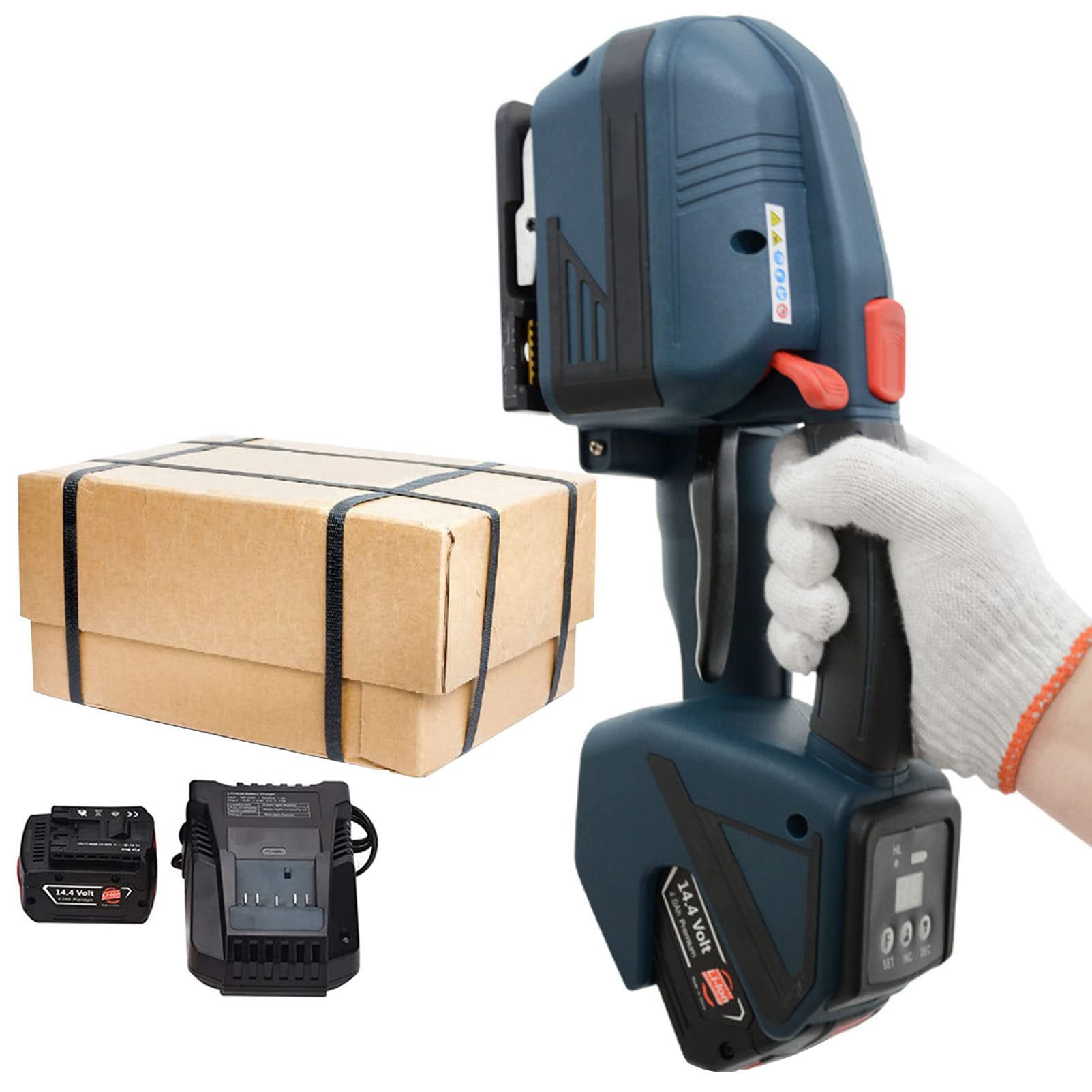 Reggiatrice Elettrica con Schermo LCD, Utensile Portatile per Reggette con Batteria da 4000 mAh, Pallet per Scatola di Reggette Automatica, 2 Batterie,