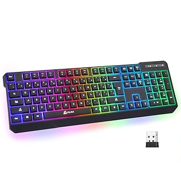 KLIM Chroma Rechargeable Wireless Gaming Keyboard + Slim, Durable, Ergonomic, Quiet, Waterproof, Silent Keys + Backlit Wireless Keyboard for PC PS4 Xbox One Mac + Teclado Gamer + New 2020 Version