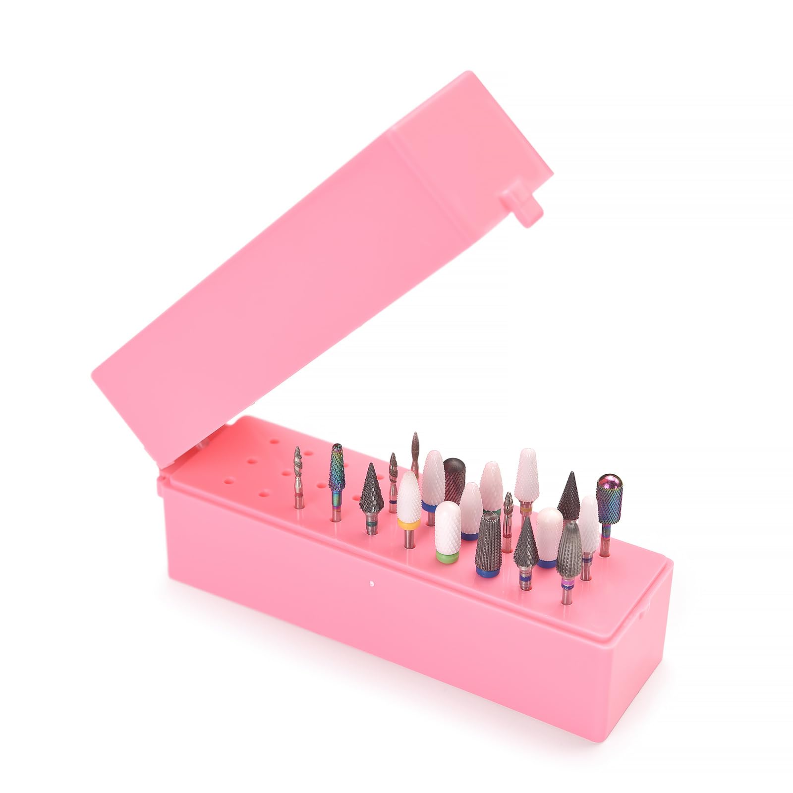 Nail Drill Bit Holder Box 30 Holes Dustproof Nail Drill Bit Display Stand Organizer Container Case Manicure Drill Bits Dustproof & Waterproof Holder Nail Art Storage Tool, Pink