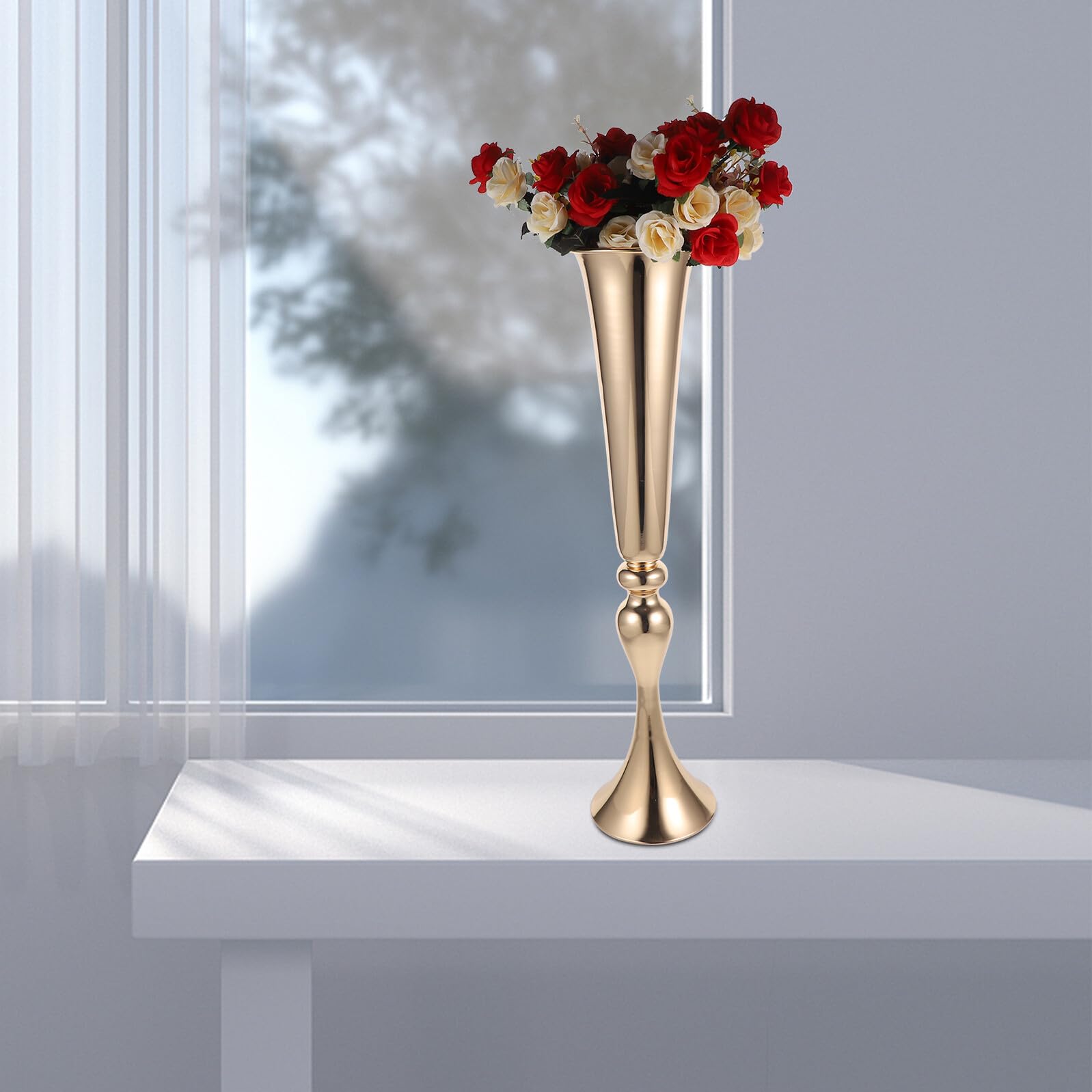 FOMIYES Vaso Centrotavola in Metallo a Forma di Tromba per Decorazioni Tavoli Matrimonio e Feste, Elegante e Resistente per Allestimenti e Composizioni Floreali