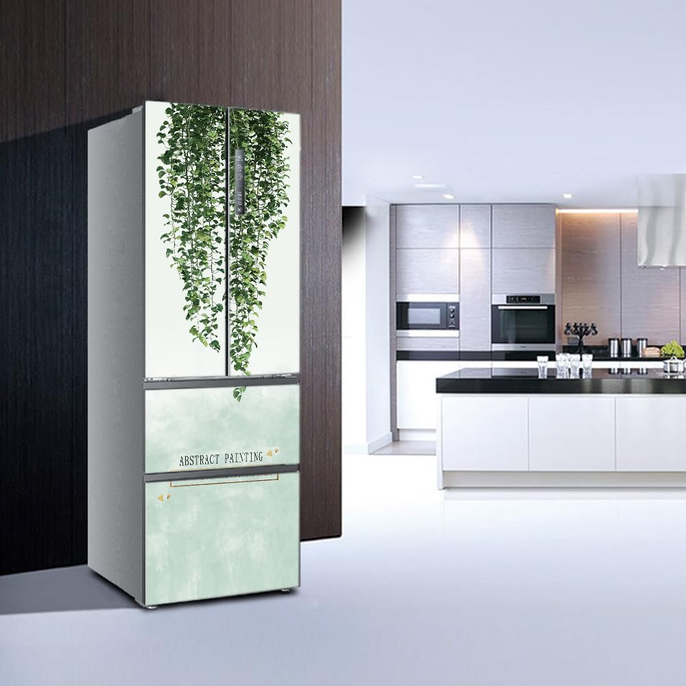 Adesivi per frigorifero decorativi 3d, adesivo per frigorifero che copre completamente la porta del frigorifero copre adesivi murali per decalcomanie da cucina, pianta con foglie verdi