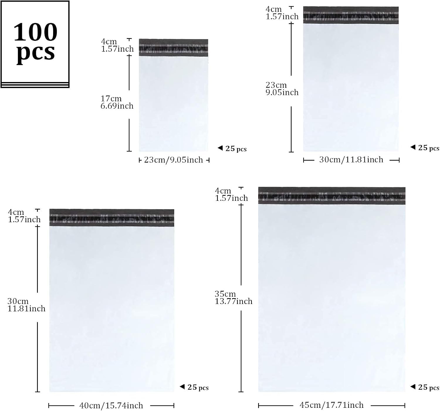 13 X 23cm Buste Postali In Plastica Bianca 100 Pezzi Buste Postali Autosigillant - Foto 6