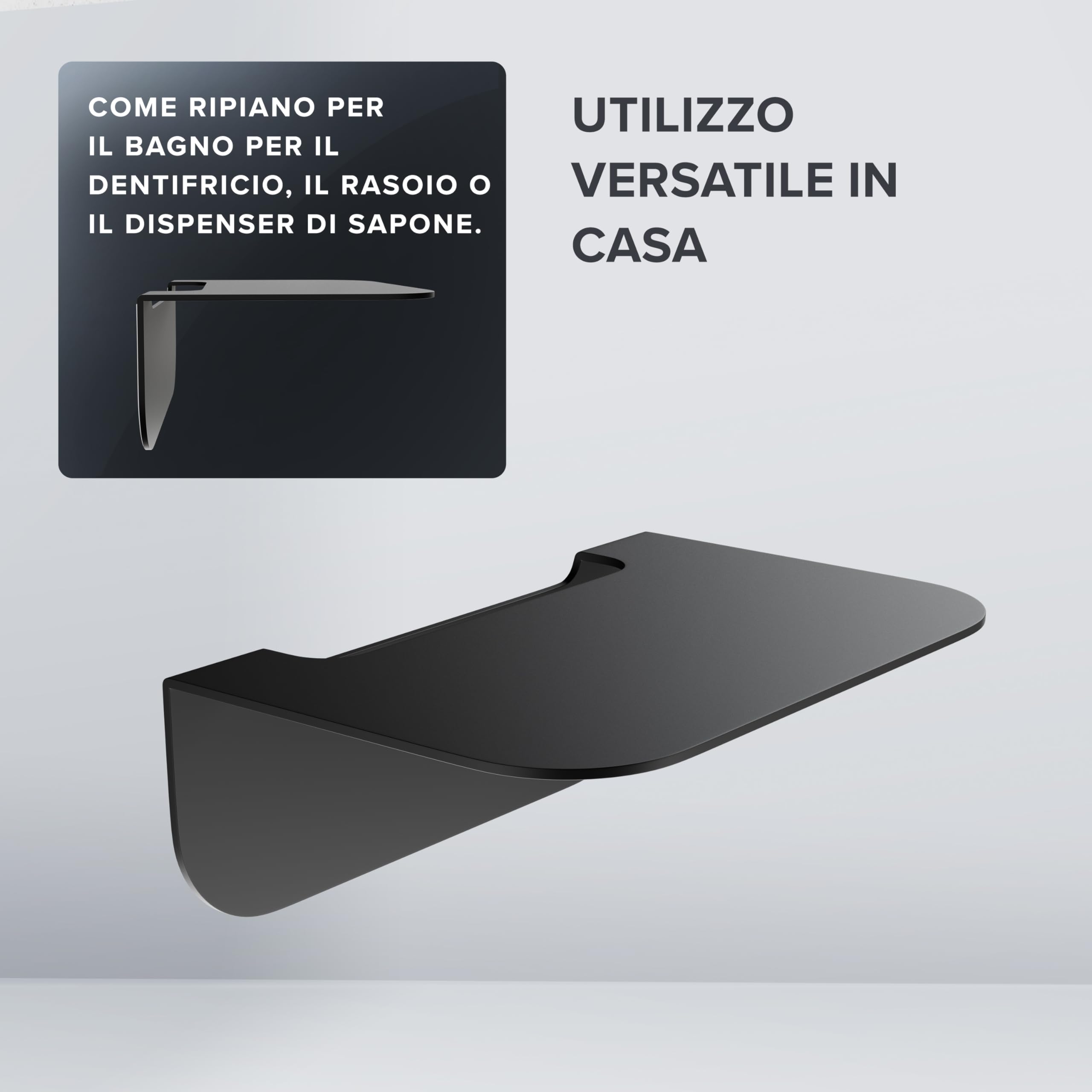 Mensola da bagno in acciaio inox nero opaco senza foratura Ovimar Gimsoya