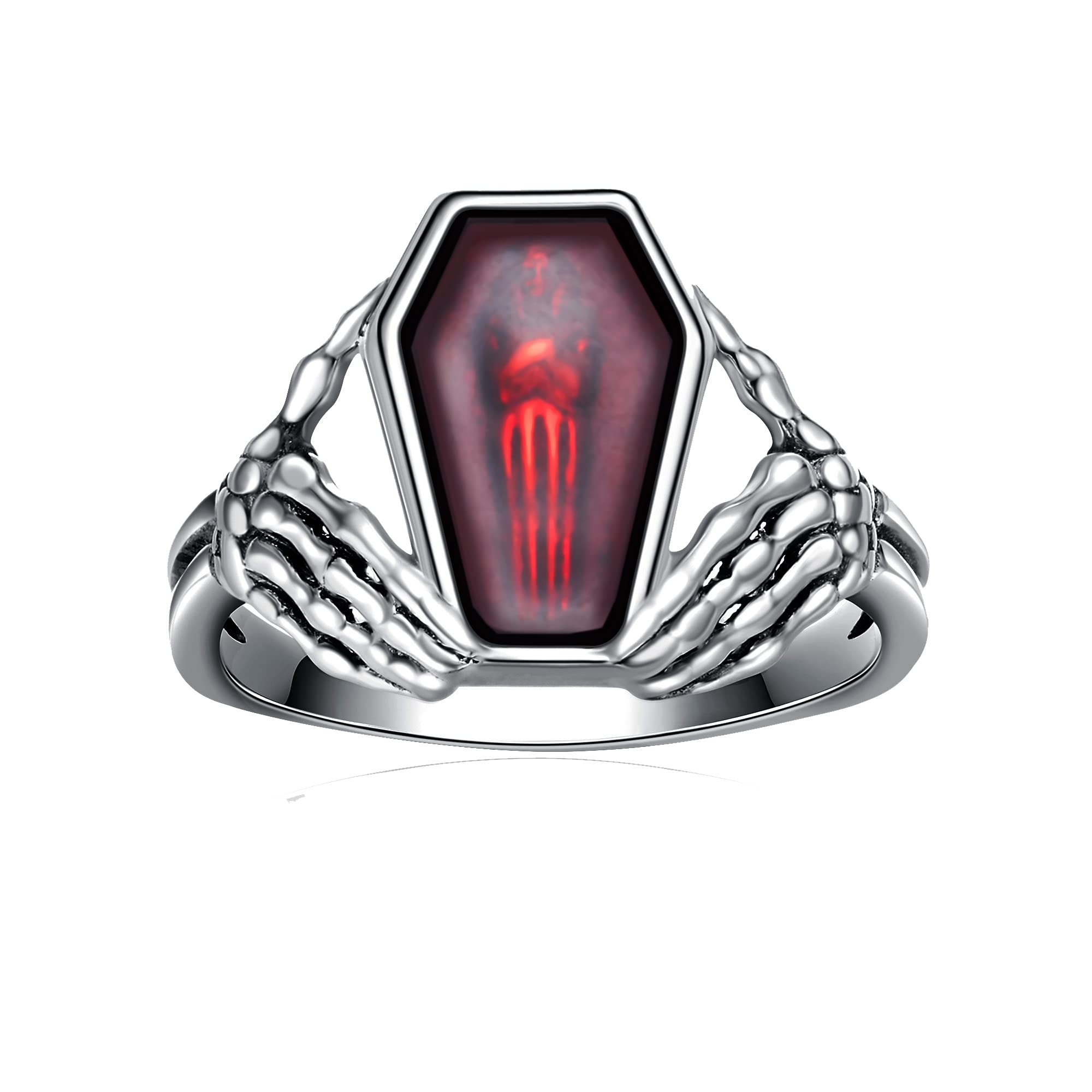 CUPENDA Anillos de calavera de plata de ley con calavera de rosa con ataúd de vampiro, esqueleto gótico, regalo para mujeres y hombres