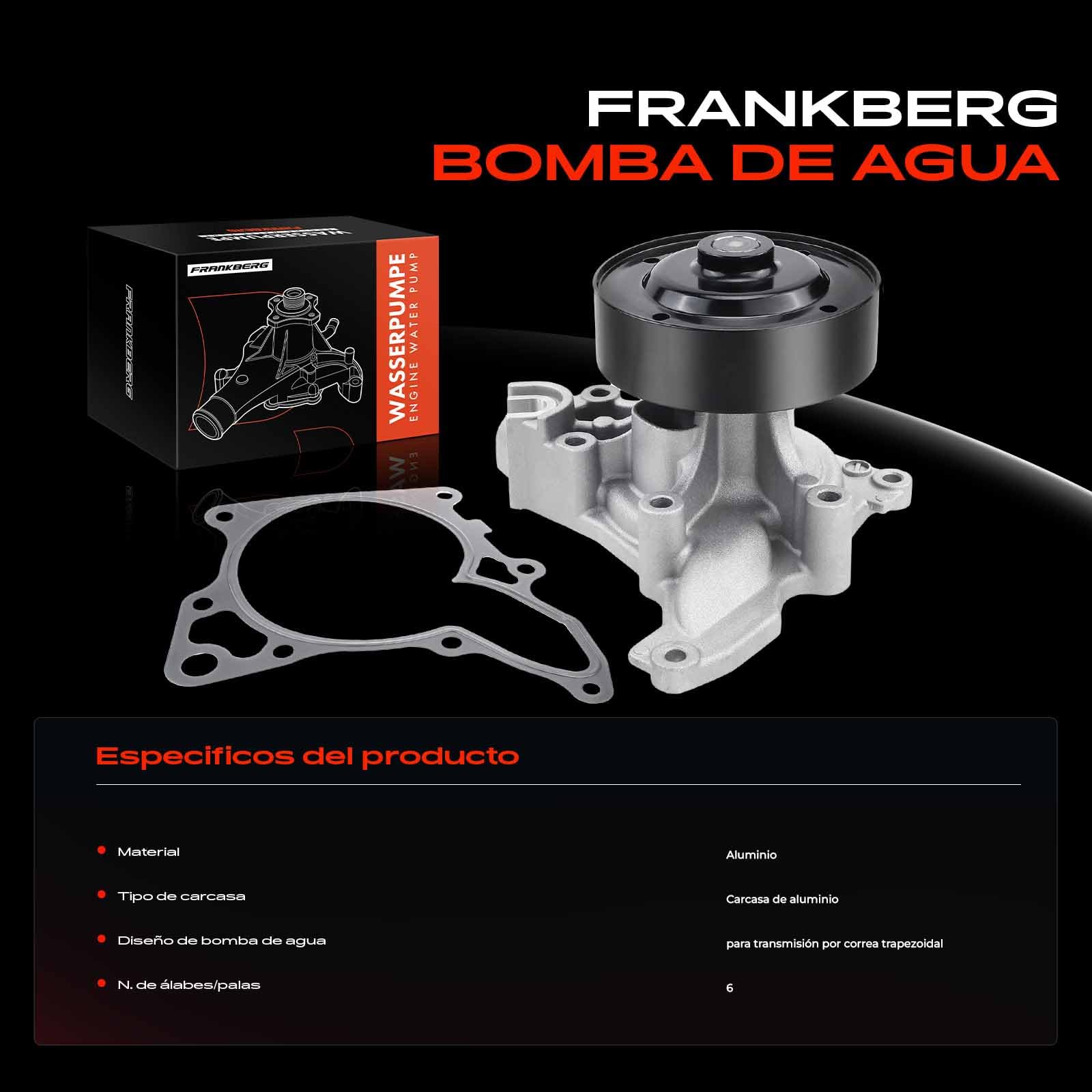 Frankberg Bomba de agua bomba de refrigerante SH0115100 | Compatible con: CX-5 KF, 3 BM BN, 6 Kombi GJ GL, CX-5 GH KE, 3 Saloon BM BN, 6 Saloon GJ GL