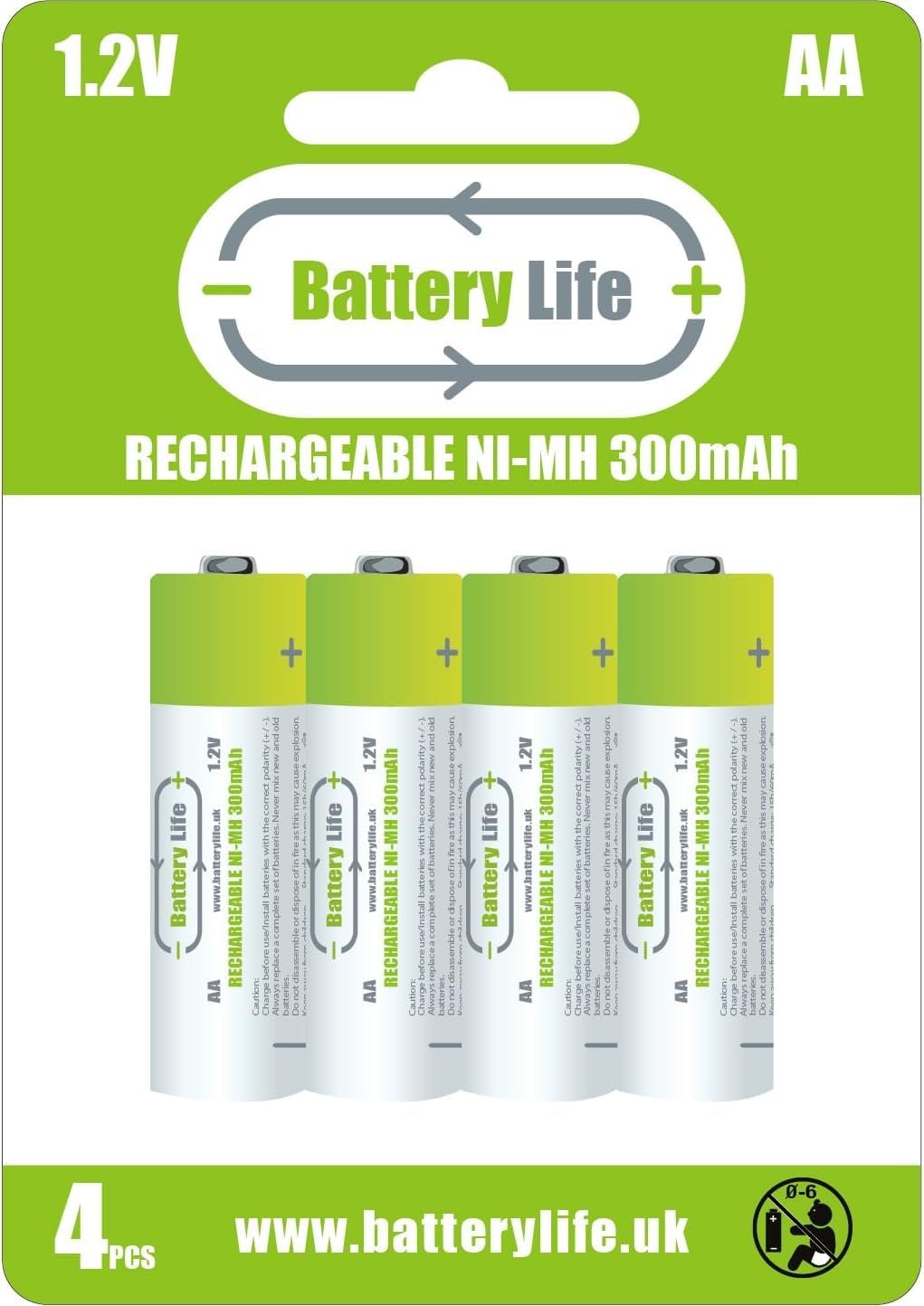AA 300mAh Rechargeable Batteries (4 pack) NI-MH 1.2V ideal for solar lights and cordless phones