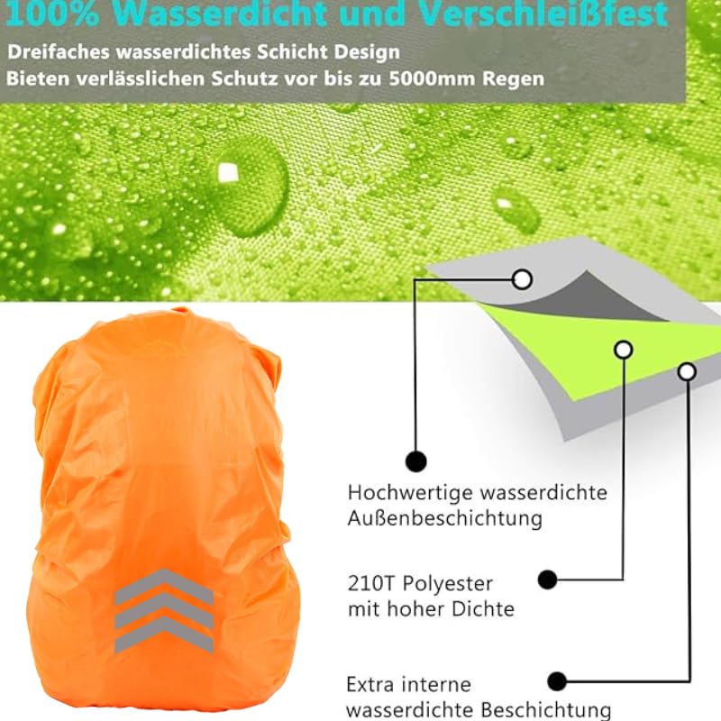 HORREX 18-30L Rucksack Regenschutz Fluoreszierend orange Farbe Reflektierender Pfeil + Fluoreszierend orange Farbe Vertikaler Streifen Regenschutz Schulranzen Rucksack Regenhüllen