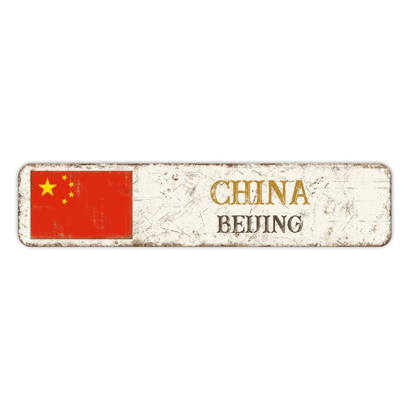 China Beijing Beer Tin Metal Sign Patriotic Flag Custom City Yard Sign Classic Barks & Grill Poster Iron Sign Decoration for Porch Patio Kitchen Garden Home 4x18in