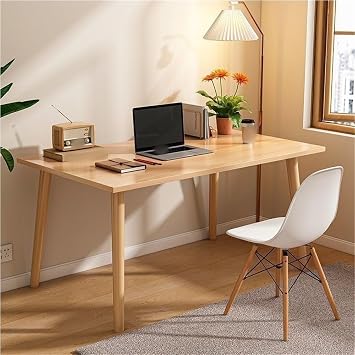 Simple Style Desk, Mid Century Modern Table, Computer Desks, Rectangle Tables, Desk with Wooden Legs for Office, Living Room, GamingBeige