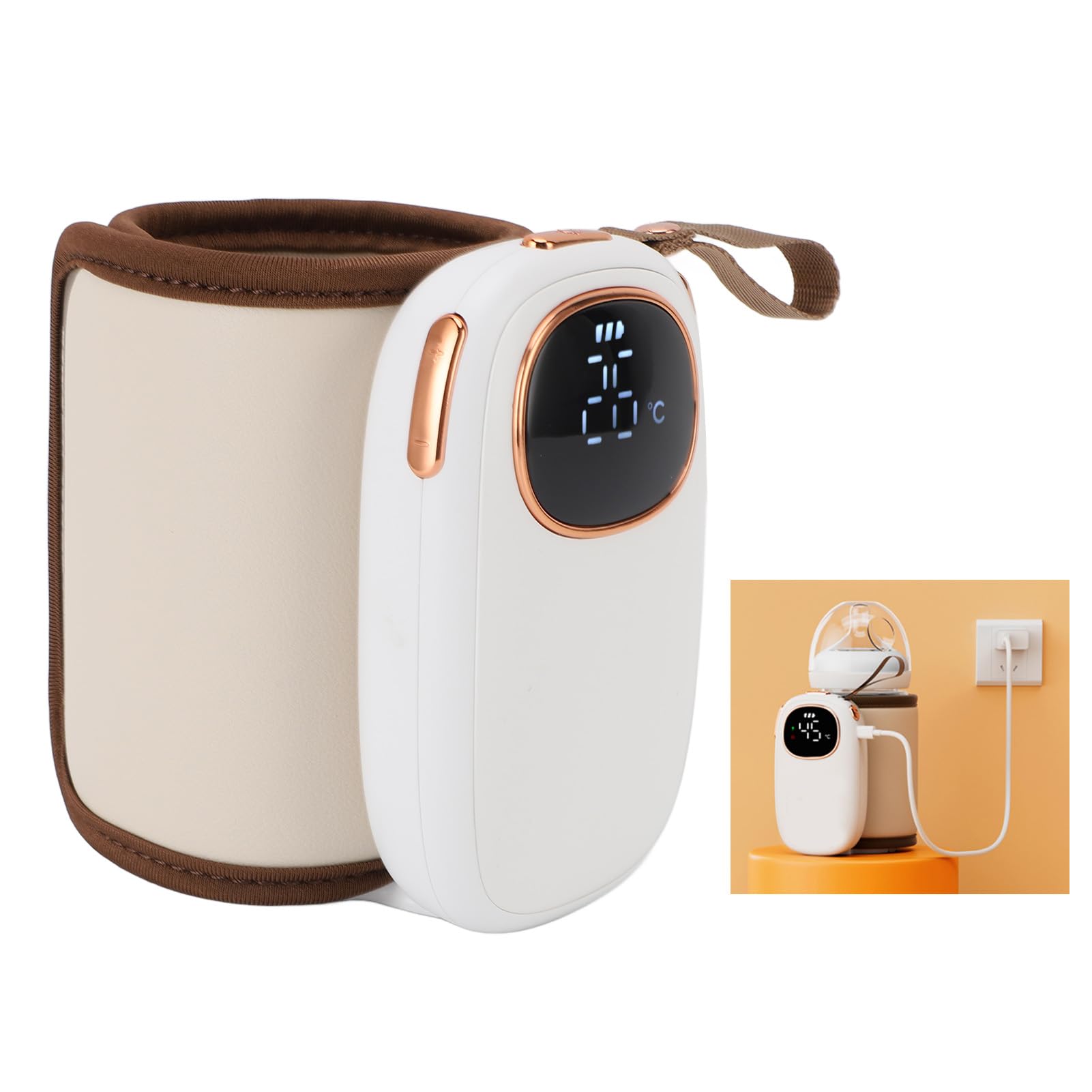 Scaldabiberon, Scaldalatte Portatile con Termostato a Riscaldamento Rapido da 18 W con Isolamento Efficace e Batteria Ricaricabile da 8000 MAh per Viaggi e Uso Domestico