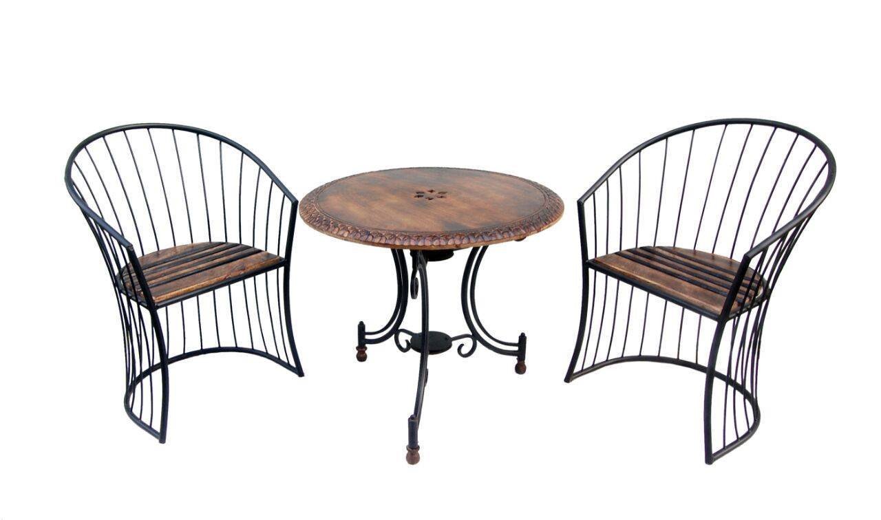 Shilpi Wooden & Iron Carved,Decorative Folding Table with 2 Chair Set/Garden Set for News Pepar Read Chair +Coffee Table-image-1