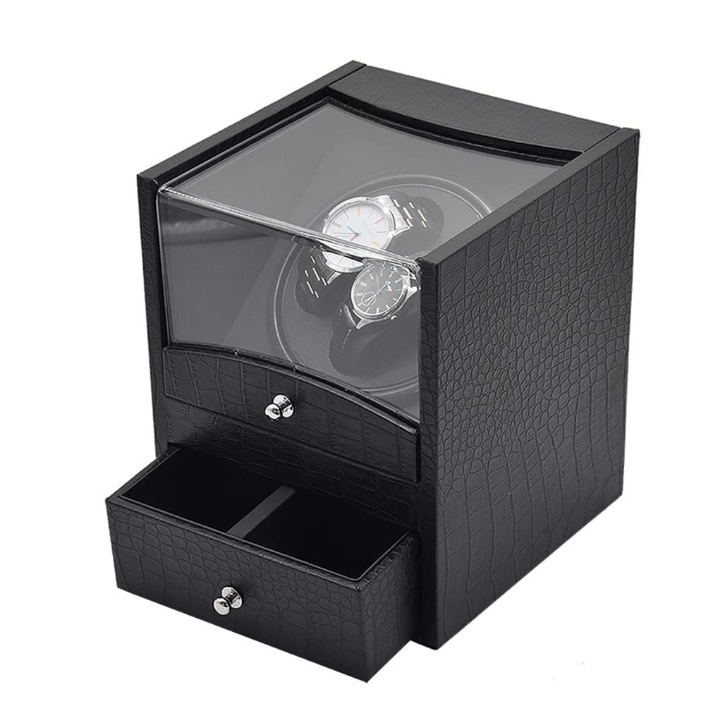 Scatola avvolgitore Automatico Doppio per Orologi, Scatola Porta Orologi Automatica, Scatola Porta Orologi da Polso con Rotazione, 2 Scomparti e cassetto, in Pelle PU, Motore