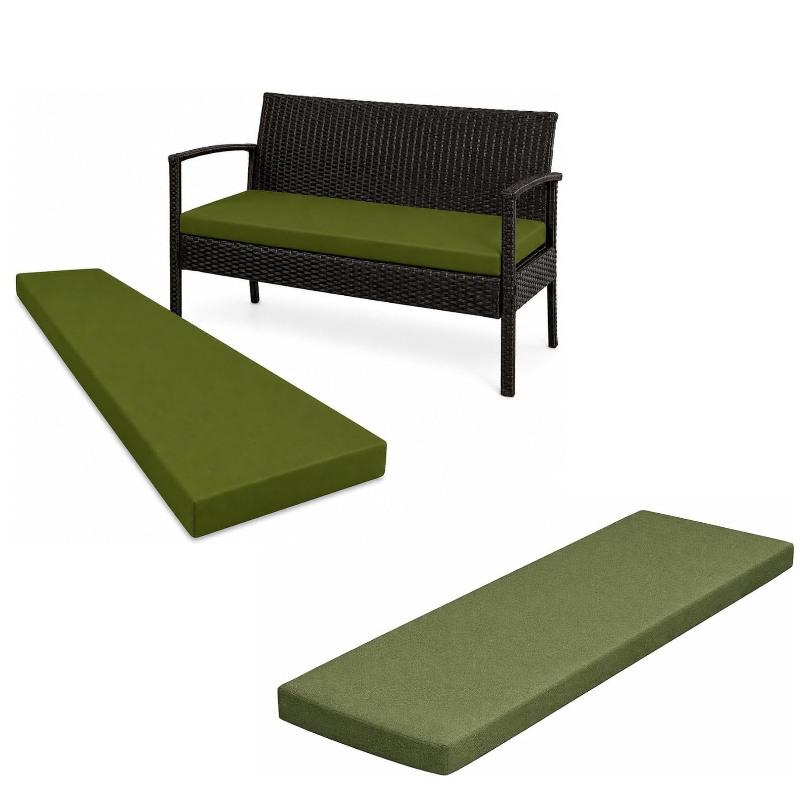 Outdoor Garden Bench Cushion Pad 2 Seater, 3 Seater, 4 Seater Replacement Cushions for Gardens Furniture Waterproof Foam Seat Pad for Patio Deck Sofa Couch Swing (Olive Green, 2-Seater-108x45x5cm)