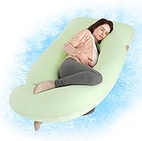 Wndy's Dream 60-Inch J-Shaped Pregnancy Pillow with Removable Cooling Velvet Cover - Full Body Support for Back, Belly, Hips & Legs