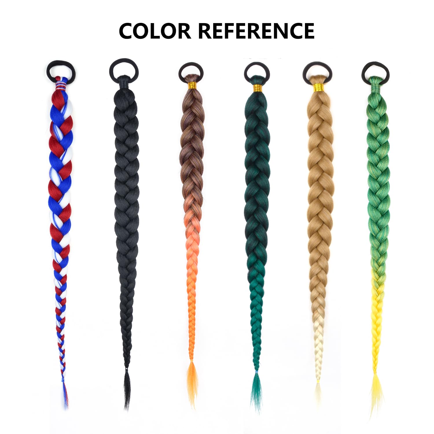 2 Pack Braid Ponytail Extension with Elastic Tie Straight Sleek Wrap Around Extensions Hair Ponytail Extension 26 Inch (Red/White/Blue#)