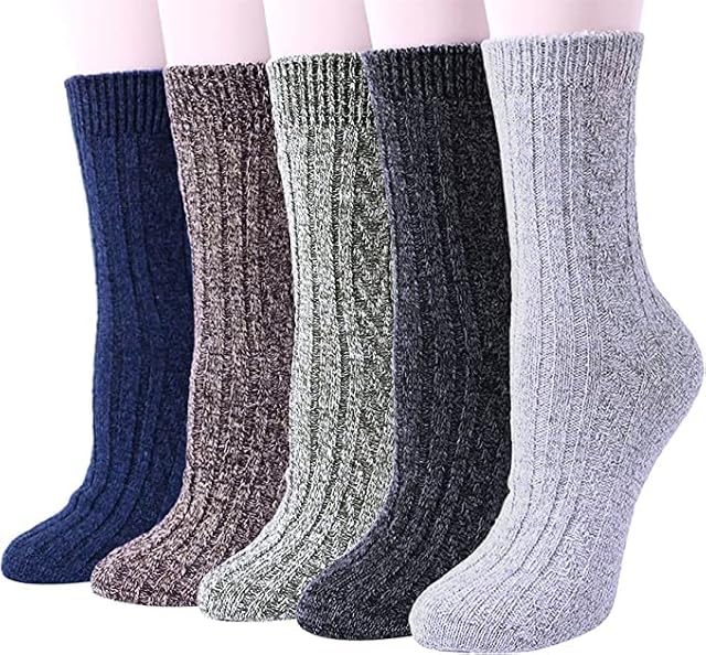 Sunny Socks Premium Wool Blend 5 Pairs Men's Thermal Socks  Comfortable Heated Winter Warm Thick Boot Socks for Men | Cosy Comfy Knit Soft Crew Work Men's Sock | Breathable Insulated for Cold Weather