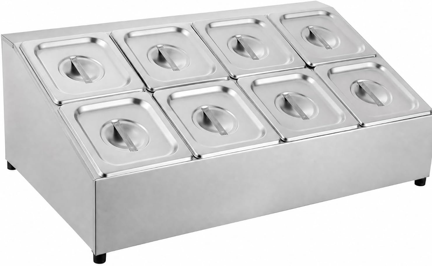 Yajuyi Stainless Steel Ingredient Rack Cabinet Space-Saving Double-line/6 Pan Storage Cabinet for Beverage Shops, Dessert Counters, Hot-Pot Restaurants, 8 Compartments