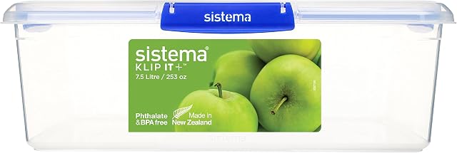 Sistema KLIP IT PLUS Food Storage Containers | 7.5 L Rectangle | Stackable & Airtight Fridge/Freezer Food Box with Lid | BPA-Free Plastic| Recyclable with TerraCycle®