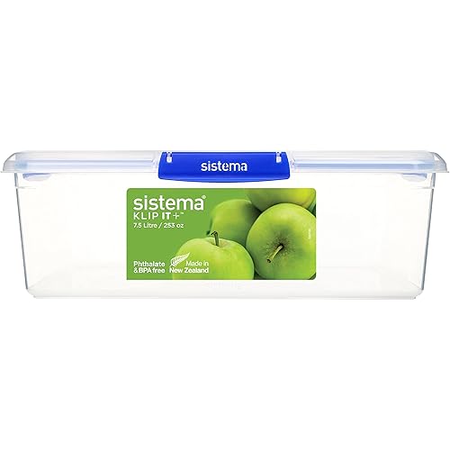 Sistema KLIP IT PLUS Food Storage Containers | 7.5 L Rectangle | Stackable & Airtight Fridge/Freezer Food Box with Lid | BPA-Free Plastic| Recyclable with TerraCycle®