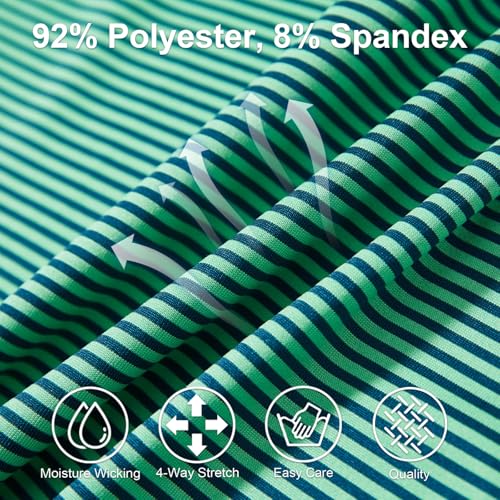 Image of Mens Golf Shirt Moisture Wicking Dry Fit Performance Sport Short Sleeve Striped Golf Polo Shirts for Men