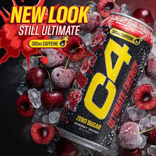 Image of C4 Ultimate Energy Drink, 300mg Caffeine, Zero Sugar, High-Performance Energy for Pre-Workout, Endurance, and Focus, Cherry Bomb Frost, 16oz (Pack of 12)
