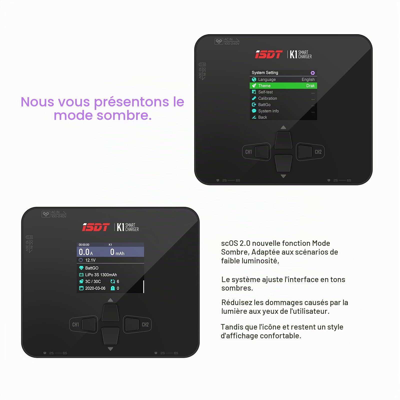 ISDT K1 Lipo Chargeur de batterie AC 100 W / DC 250WX2 Balance pour batteries Life/Lilon/LiPo 1-6S/ LiHv/Pb/NiMH RC