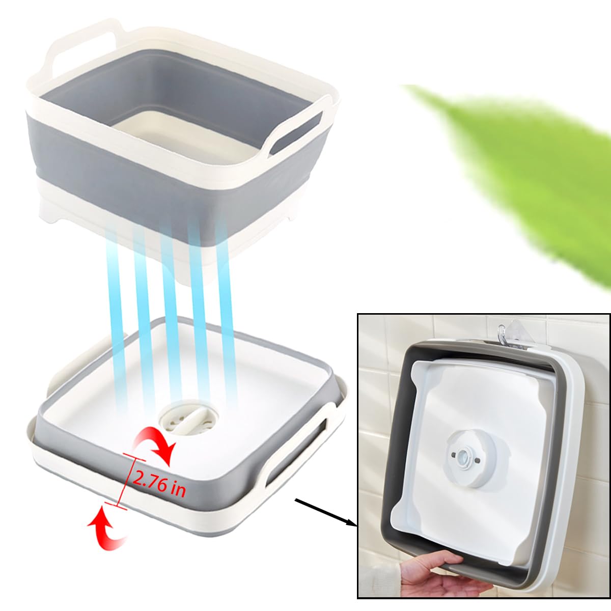 Sartenes plegables para lavar platos, lavaplatos portátil de 9 litros, tina plegable con tapón de drenaje para fregadero de cocina, camping, accesorios de RV 8
