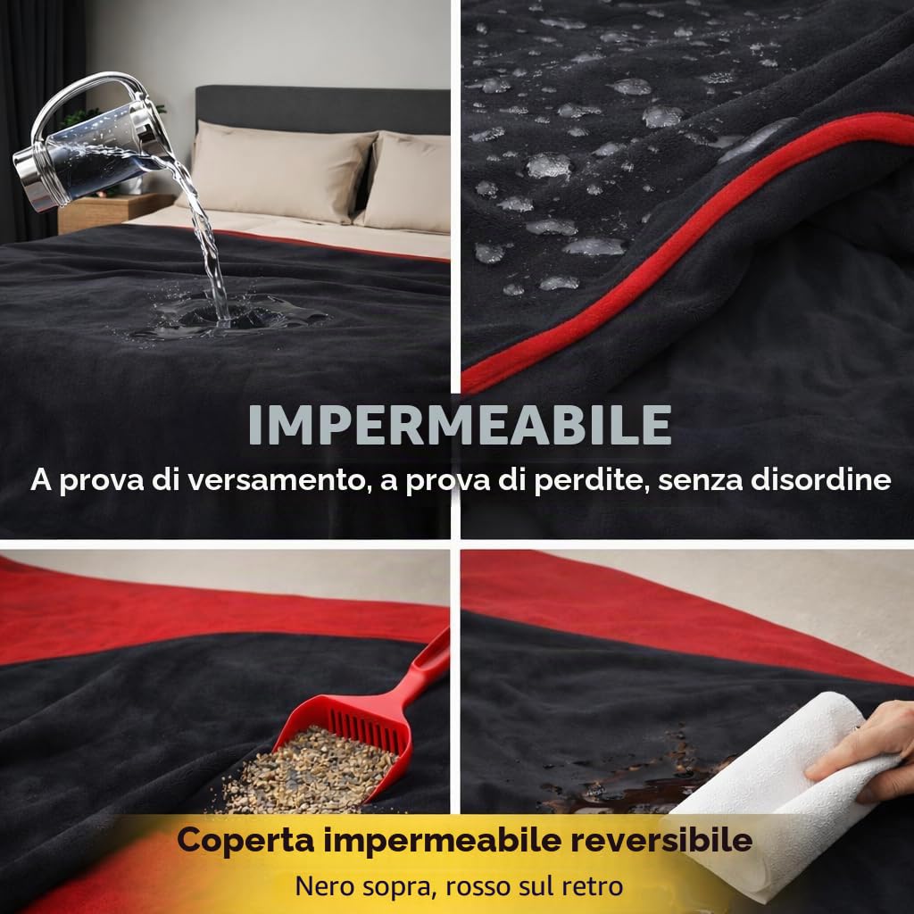 Coperta impermeabile per letto intimità, in flanella, impermeabile, per adulti, coperta per piacere (102 x 152 cm, rosso e nero)