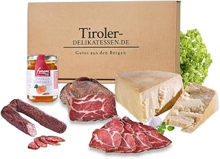 Almgourmet, Geschenkset "Tiroler Probierbox" - 700g - Zusammenstellung aus 4 herzhaften Tiroler Produkten - mit Speck, Käse und Wurzen